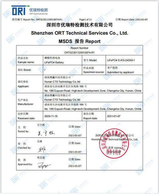 Çin Hunan CTS Technology Co,.ltd Sertifikalar